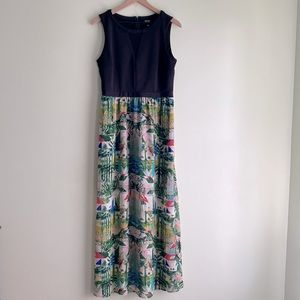 Nicole Miller Sleeveless Colorful Tropical Print Maxi Dress